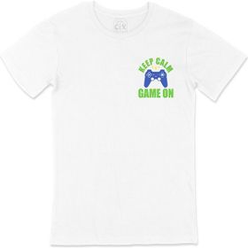 Cix Mavi Keep Calm Game On Cep Logo Tasarımlı Beyaz Erkek T-shirt