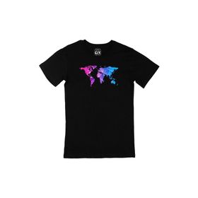 Cix Mavi Mor Dünya Haritası Siyah Erkek T-shirt