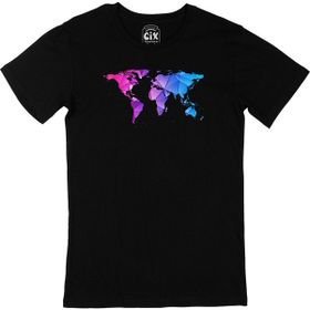 Cix Mavi Mor Dünya Haritası Siyah Erkek T-shirt
