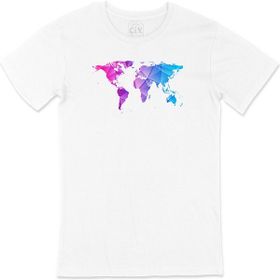 Cix Mavi Mor Dünya Haritası Siyah Erkek T-shirt