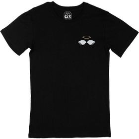 Cix Melek Kanatlı Halka Cep Tasarım Baskılı Siyah Erkek T-shirt