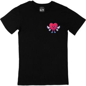 Cix Melek Kanatlı Kalp Siyah Cep Logo Tasarımlı Erkek T-shirt