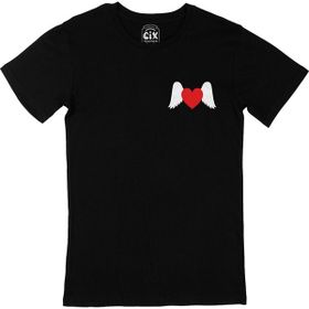 Cix Melek Kanatlı Kalp Siyah Cep Logo Tasarımlı Erkek T-shirt