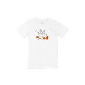 Cix Merry Christmas Santa Baskılı Yuvarlak Yaka Beyaz T-shirt