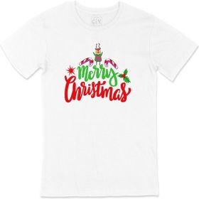 Cix Merry Christmas Santa Baskılı Yuvarlak Yaka Beyaz T-shirt