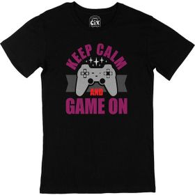 Cix Mor Keep Calm Game On Yazılı Yuvarlak Yaka Siyah T-shirt