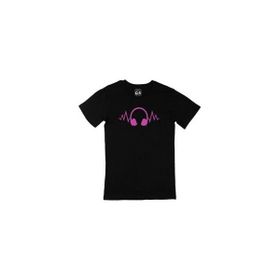 Cix Mor Kulaklık Baskılı Yuvarlak Yaka Siyah T-shirt