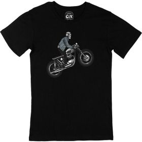 Cix Motorcu Kuru Kafa Baskılı Yuvarlak Yaka Siyah T-shirt