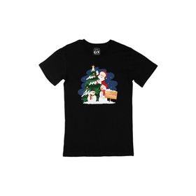 Cix Mutlu Yıllar Santa Claus Baskılı Siyah Unisex T-shirt