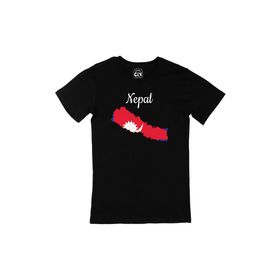 Cix Nepal Haritalı ve Bayraklı Baskılı Siyah Unisex T-shirt