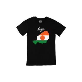 Cix Nijer Haritalı ve Bayraklı Yuvarlak Yaka Siyah T-shirt