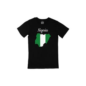Cix Nijerya Haritalı ve Bayraklı Baskılı Siyah Unisex T-shirt