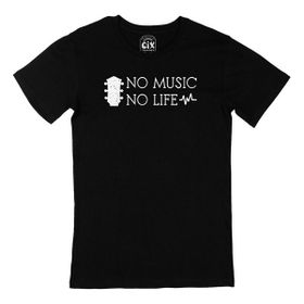 Cix No Music No Life Yazılı Yuvarlak Yaka Siyah T-shirt