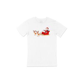 Cix Noel Baba ve Geyikli Yılbaşı Yuvarlak Yaka Beyaz T-shirt
