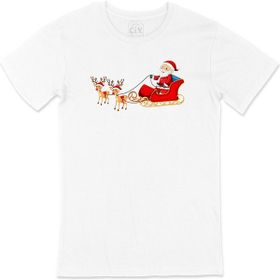 Cix Noel Baba ve Geyikli Yılbaşı Yuvarlak Yaka Beyaz T-shirt