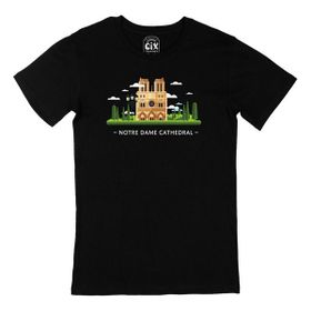 Cix Notre Dame Katedrali Baskılı Yuvarlak Yaka Siyah T-shirt