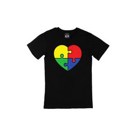 Cix Otizm Renkli Kalp Baskılı Siyah Unisex T-shirt