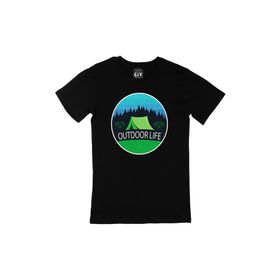 Cix Outdoor Life Logolu Baskılı Siyah Unisex T-shirt