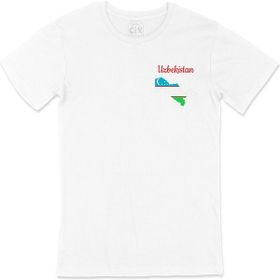 Cix Özbekistan Haritalı ve Bayraklı Beyaz Cep Logo Tasarım Erkek T-shirt