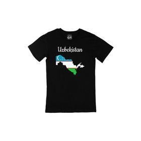 Cix Özbekistan Haritalı ve Bayraklı Siyah T-shirt
