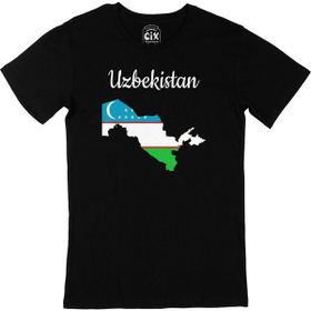 Cix Özbekistan Haritalı ve Bayraklı Siyah T-shirt