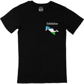 Cix Özbekistan Haritalı ve Bayraklı Siyah T-shirt