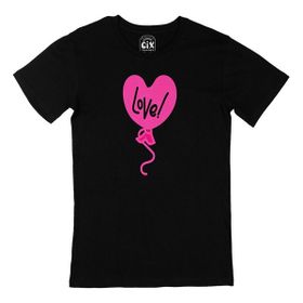 Cix Pembe Aşk Balonu Baskılı Siyah Unisex T-shirt