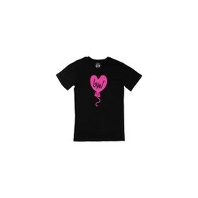 Cix Pembe Aşk Balonu Baskılı Siyah Unisex T-shirt