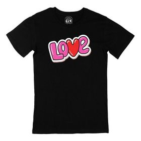 Cix Pembe Aşk Baskılı Siyah Unisex T-shirt