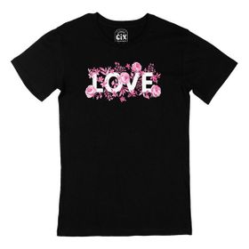 Cix Pembe Güllü Aşk Baskılı Siyah Erkek T-shirt