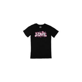 Cix Pembe Güllü Aşk Baskılı Siyah Erkek T-shirt