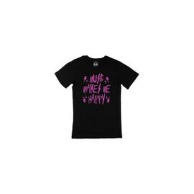 Cix Pembe Music Makes Me Happy Baskılı Siyah Erkek T-shirt