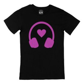 Cix Pembe Müzik Aşkı Baskılı Siyah Erkek T-shirt