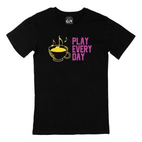 Cix Pembe Play Every Day Yazılı Yuvarlak Yaka Siyah T-shirt