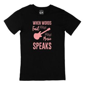 Cix Pembe When Words Fail Music Speaks Baskılı Siyah Erkek T-shirt