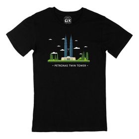 Cix Petronas İkiz Kuleleri Baskılı Siyah Erkek T-shirt