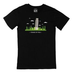 Cix Pisa Kulesi Baskılı Siyah Erkek T-shirt