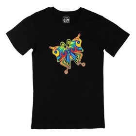 Cix Rengarenk Kelebek Baskılı Siyah Erkek T-shirt