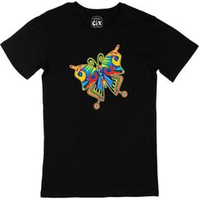 Cix Rengarenk Kelebek Baskılı Siyah Erkek T-shirt