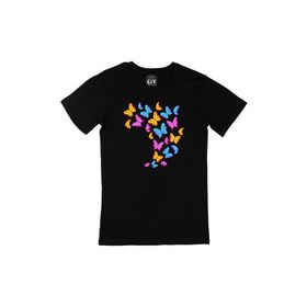 Cix Rengarenk Kelebekli Baskılı Siyah Erkek T-shirt