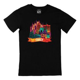 Cix Renkli İtalya İllüstrasyon Baskılı Siyah Erkek T-shirt