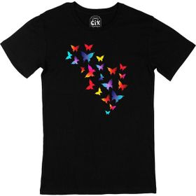 Cix Renkli Kelebek Baskılı Siyah Erkek T-shirt
