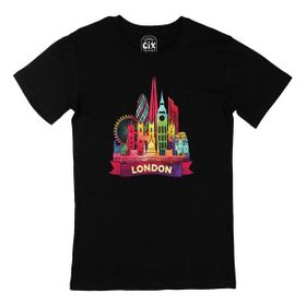 Cix Renkli Londra İllüstrasyon Baskılı Siyah Erkek T-shirt