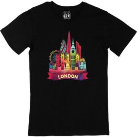 Cix Renkli Londra İllüstrasyon Baskılı Siyah Erkek T-shirt