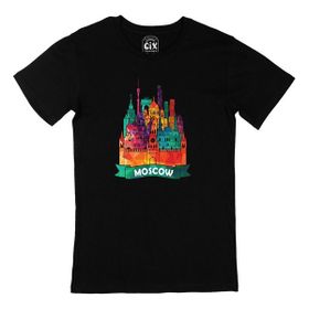 Cix Renkli Moskova İllüstrasyon Baskılı Siyah Erkek T-shirt
