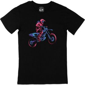 Cix Renkli Motorcu Baskılı Siyah Erkek T-shirt