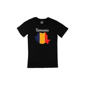 Cix Romanya Haritalı ve Bayraklı Baskılı Siyah Erkek T-shirt