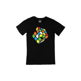 Cix Rubik Küp Tasarımlı Baskılı Siyah Erkek T-shirt