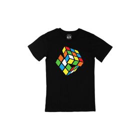 Cix Rubik Küp Tasarımlı Baskılı Siyah Erkek T-shirt