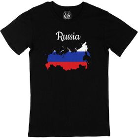 Cix Rusya Haritalı ve Bayraklı Siyah Erkek T-shirt